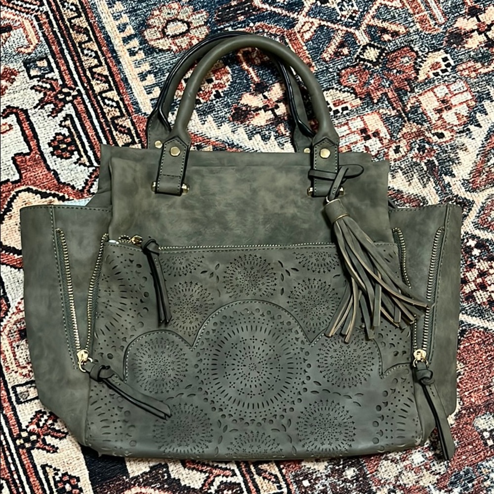 Suede army green purse